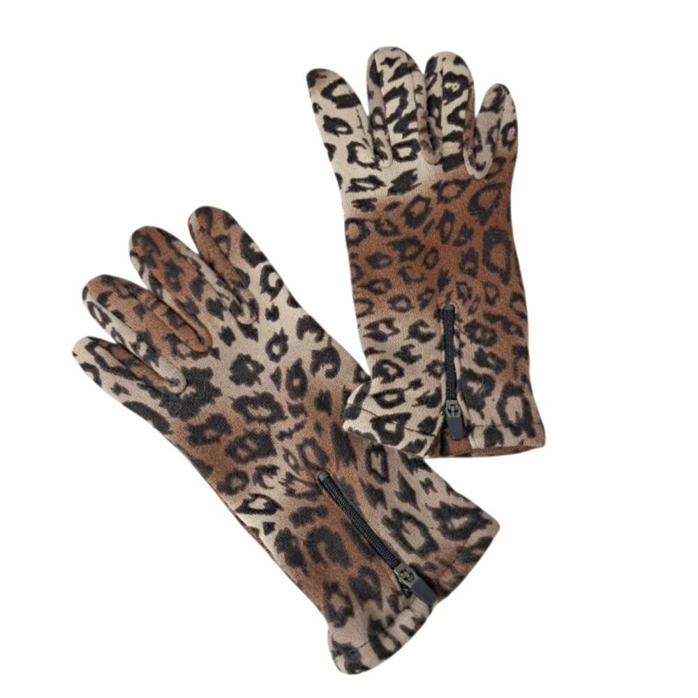 Animal Print Gloves Touch Screen Tech Fingers Size L Cheetah Print Unisex Zipper